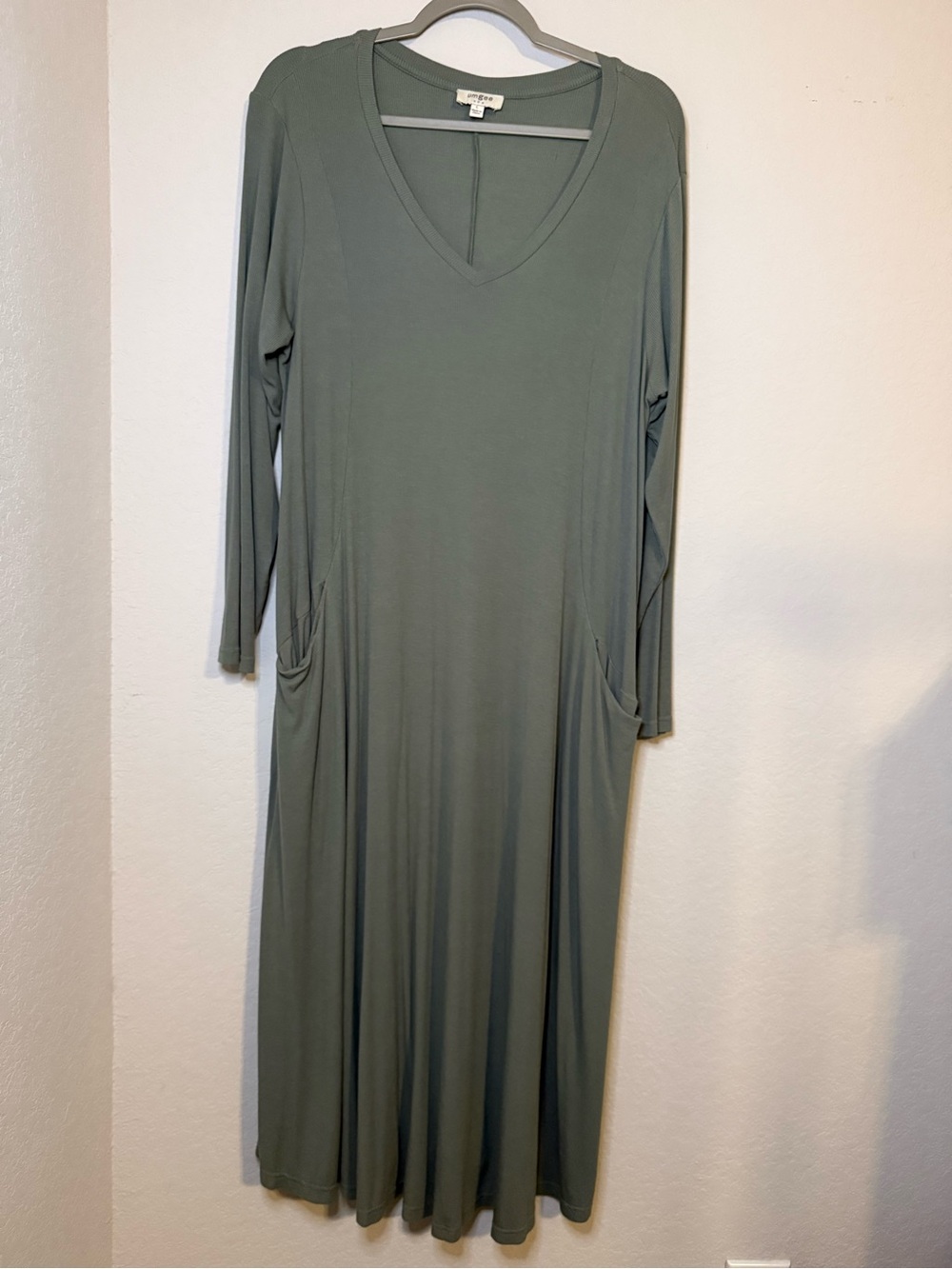 Umgee Sage Green Long Sleeve V-Neck Maxi Dress